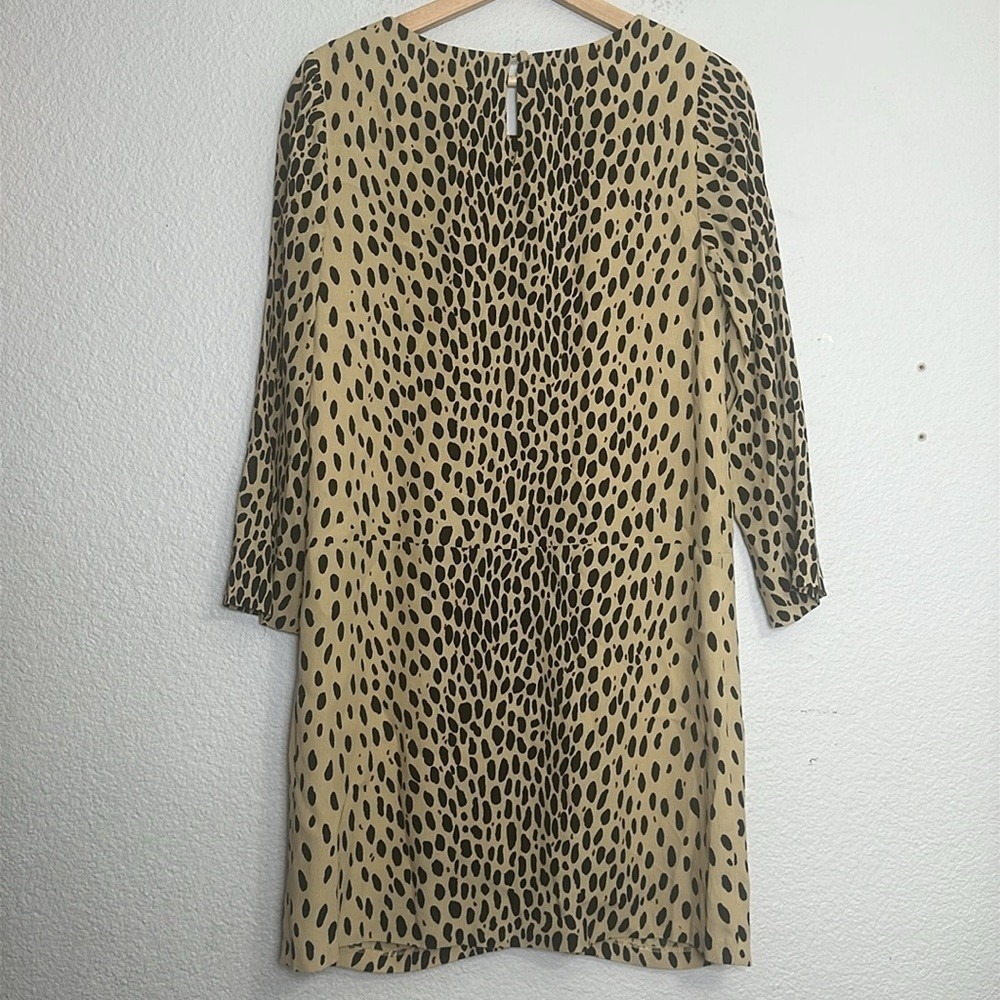 J. Crew Jules Mini Dress Lined Cheetah Tan Black 3/4 Sleeve‎ Size 2 - Picture 2 of 14
